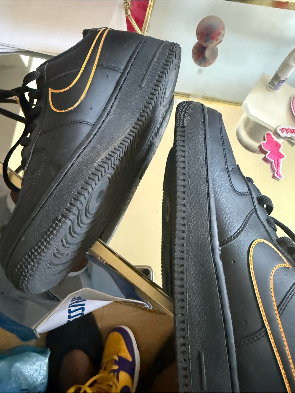 Kids' Black Sneakers with Yellow Swoosh